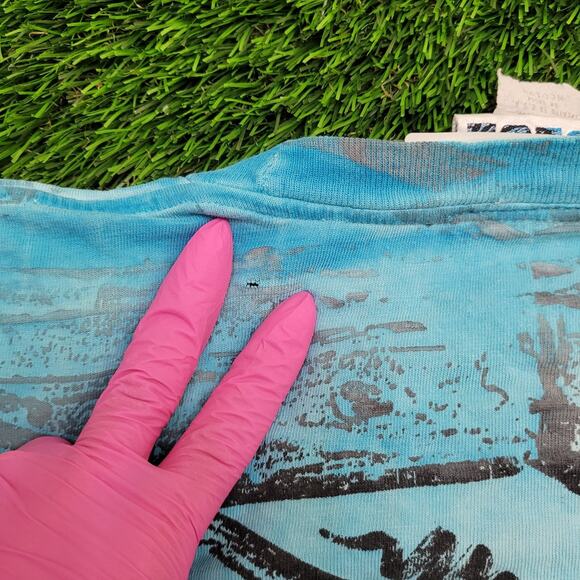 Vintage Y2K Ocean-Blue Cropped Shirt Medium 20x24 Blue Surfer - Picture 8 of 11